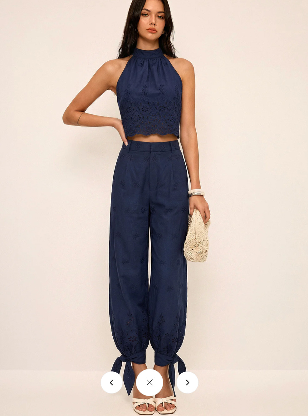 NWT Commense Eyelet Embroidery Top & Tie-Cuff Pants Set Sz M
